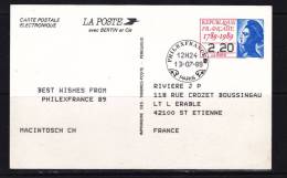 FRANCE CARTE POSTALE ELECTRONIQUE DU 13.07.1989 - Cartes Postales Repiquages (avant 1995)