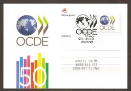 Portugal Carte Entier Postal Avec Cachet Premier Jour 50 Ans OCDE 2011 Postal Stationary 50 Years OECD W/ First Day Pmk - Institutions Européennes