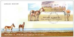 Wild Ass,donkey,Ladakh,mountai N,miniature Sheet Fdc,India 2013 - Storia Postale