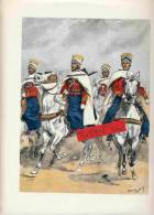 SPAHIS MAROCAINS EN GRANDE TENUE SPAHI INDIGENE SOUS OFFICIER FRANCAIS MAROC GRAVURE DE MAURICE TOUSSAINT - Uniformes