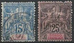 CONGO - 15 C. Bleu Et 25 C. Noir Sur Rose Groupe - Neufs