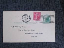 USA 1932 UPRATED POSTAL STATIONARY CARD TO UK - 1921-40