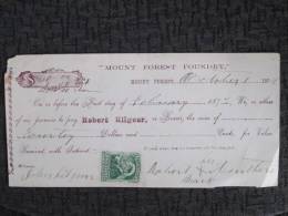 CANADA 3 CENT BILLSTAMP ON MOUNT FOREST FOUNDRY RECEIPT 1873 - Errors, Freaks & Oddities (EFO)