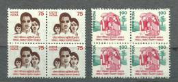 INDIA, 1994, Definitives, Family Planning, Set 2 V,  Blocks Of 4,  MNH,(**) - Neufs