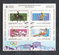 Uruguay   - 1996.  Block Numerato Non Dentellato. Equitazione, Sci, Horse Riding, Ski. Sheet MNH Numbered  Imperf.  Rare - Zomer 1996: Atlanta