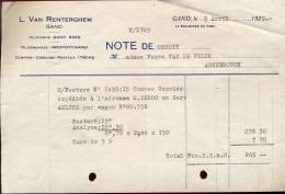 Factuur Brief Lettre Gent -creditnota - Van Renterghem 1929 - 1900 – 1949