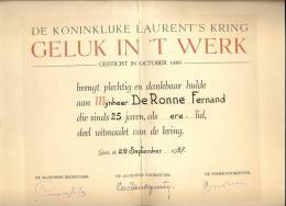 Diploma Laurent's Kring Gent - De Ronne Fernand 1957 - Diplomi E Pagelle