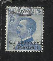 LEVANTE COSTANTINOPOLI 1909-1911 SOPRASTAMPATO D'ITALIA ITALY OVERPRINTED 1 PI SU 25 CENT. USATO USED OBLITERE' - European And Asian Offices
