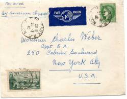 FRANCE LETTRE PAR AVION BY AMERICAN CLIPPER DEPART BORDEAUX 20-2-40 POUR NEW YORK (U.S.A) - 1945-47 Cérès De Mazelin