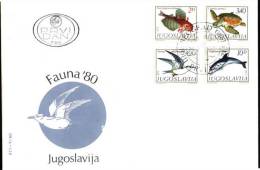 YUGOSLAVIA - JUGOSLAVIA  - DOLPHINE - TURTLE - FISH - BIRDS - FDC -1980 - Delfines