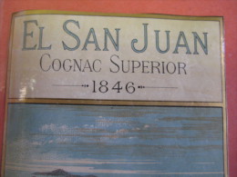 1846 - 1 ETIQUETTE  Sublime - Litho PARAFINE  - EL SAN JUAN - COGNAC SUPERIOR-  Romain & PALYART  M&Co  M & Co - Barche A Vela & Velieri