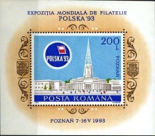 1993 World Philatelic Exhibition Polska '93  Perforated Souvenir Sheet,Romania,Mi.Bl 281,MNH - Neufs