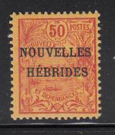 New Hebrides, French MH Scott #4 50c Carmine On Orange With Nouvelles Hebrides Overprint - Neufs
