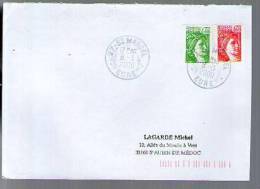 France Lettre CAD Saint Marcel Eure 8-03-2000 / Tp Sabine Roulette 2157 & 2158 - N° 080 ? Rouge Au Dos Du 2157 - Rollen