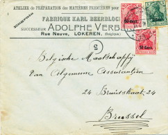 904/20 -- Lettre TP Germania Etapes Censure PUWST 33 1917 Vers BXL - Entete Engrais Beerblock à LOKEREN - OC26/37 Territori Tappe