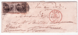 L. Affr. N°6 Paire P45 GAND/1855 Pour DEBOURSE/FURNES  Et Réexpédiée Vers Gand. RR - 1851-1857 Medallions (6/8)