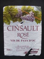 Etiquette De Vin De PAYS D'OC : CINSAULT Rosé - Caves Des Closières à Sète (Hérault) - Carrefour - Vin De Pays D'Oc