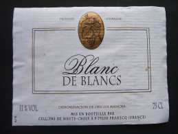 Etiquette De Vin : BLANC DE BLANCS - Celliers De Haute-Croix, Prahecq (79) - Vino Bianco