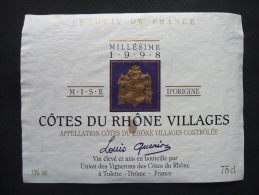 Etiquette De Vin : Côtes Du Rhône Villages - Louis Quenin - Tulette (Drôme) 1998 - Côtes Du Rhône