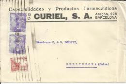 BARCELONA CC A SUIZA EMPRESA FARMACIA SELLOS FRANCO PERFIL CID AL DORSO MARCA CENSURA BARCELONA - Pharmazie