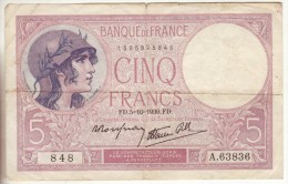 Billet De 5 Francs F Du 5.10;1939 - 5 F 1917-1940 ''Violet''