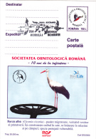BIRDS, OISEAUX, CICONIA CICONIA, POSTCARD STATIONERY, ENTIERE POSTAUX,  OBLIT. CONC, 2000, ROMANIA. - Ooievaars