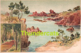 CPA ILLUSTRATEUR CARTE LITHO E. LESSIEUX  ** LA CORNICHE DE L'ESTEREL CALANQUE DU MAUPAS ** ARTIST SIGNED LITHO CARD - Lessieux