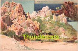 CPA ILLUSTRATEUR CARTE LITHO E. LESSIEUX  ** LA CORNICHE DE L'ESTEREL ROCHERS   ** ARTIST SIGNED LITHO CARD - Lessieux