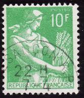 FRANCE 1959  -   Y&T  1115A  - Moissonneuse 10f Vert  -  Oblitéré - 1957-1959 Reaper