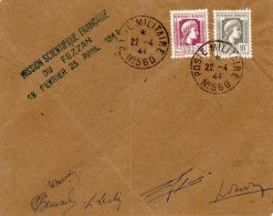 FEZZAN LETTRE AVEC GRIFFE MISSION SCIENTIFIQUE FRANCAISE DU FEZZAN 18 FEVRIER 23 AVRIL 1944 + SIGNEE PAR UN MEMBRE...... - Storia Postale