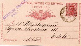 1891  CARTOLINA CON ANNULLO AMBULANTE FOGGIA - BOLOGNA - Postwaardestukken