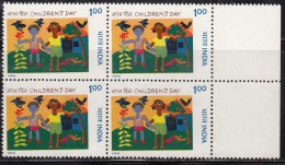 India MNH 1994, Block Of 4, Childrens Day, Art Painting, Bird - Blokken & Velletjes