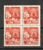 INDIA,1990, Definitives, Definitive Series, 75p Orange Family Planning, Block Of 4,  MNH, (**) - Ongebruikt