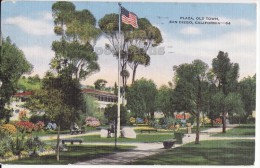 USA, SAN DIEGO CA - PLAZA, OLD TOWN - 1940s Vintage Linen California Postcard [3961] - San Diego