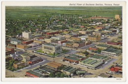 VERNON TX~BUSINESS SECTION AERIAL VIEW~c1940s~TEXAS Linen Postcard~TOWN VIEW [3969] - Autres & Non Classés