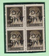 Venezia Giulia - Quartina Del 10 Cent. Bruno Sass. 2d Soprastampa Capovolta ** MNH - Mint/hinged