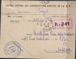 Enveloppe Recommandée En Franchise Postale 1956 Dakar - Tresorerie Du Senegal Et De La Mauritanie - Briefe U. Dokumente