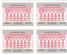 ITALIA 2013 POLITECNICO DI MILANO - QUARTINA INTEGRI AUTOADESIVI - Blocks & Sheetlets
