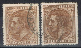 Sellos 20 Cts Alfonso XII 1879, Variedad Color,, Num 203 Y 203a º - Oblitérés