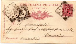 1893 CARTOLINA CON ANNULLO JESI + CAMERINO MACERATA - Stamped Stationery