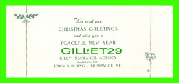 BLOTTER - BUVARD - RILEY INSURANCE AGENCY, BRUNSWICK, MAINE - CHRISTMAS GREETINGS - DIMENSION 9 X 20 Cm - - Banque & Assurance