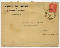 1923--REIMS-51--lettre Personnalisée"Mairie De REIMS-Secrétarat Ga  Pour LUISANT-28---Semeuse--Cachet REIMS-DIEU..... - Lettres & Documents