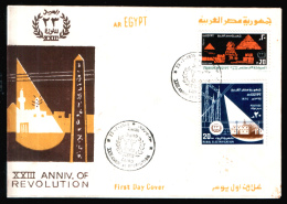 EGYPT / 1975 / REVOLUTION ANNIV. / TOURISM / PYRAMIDS & SPHINX / ELECTRICITY / RURAL ELECTRIFICATION / FDC - Brieven En Documenten