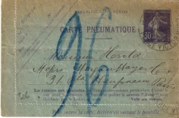 CARTE PNEUMATIQUE .30  Cts    Violet . CLPP 5  ..17 Lignes ...42 Villes  ...  1914..  BE .  SCAN. - Pneumatic Post