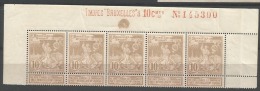 72  **  Bande 5  Bdf  Timbres Bruxelles à 10 Cmes  N°145300   + 110 - 1894-1896 Esposizioni