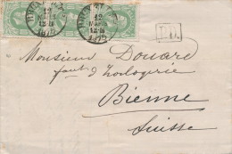 938/20 --  Lettre Bande De 3 TP 30 BRUXELLES 1875 Vers BIENNE Suisse - Marque De Passage SUISSE PAR EST I - Grenzübergangsstellen