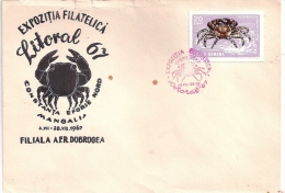 CRAB, SPECIAL COVER, OBLIT. CONC, 1967, ROMANIA - Crustaceans