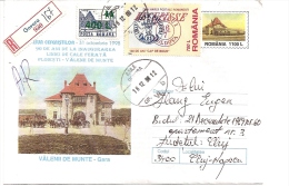 RAILWAY STATION, REGISTERED COVER STATIONERY, 1998, ROMANIA - Briefe U. Dokumente