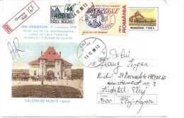 RAILWAY STATION, REGISTERED COVER STATIONERY, 1998, ROMANIA - Brieven En Documenten