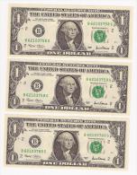 ETATS UNIS / $1 DOLLAR/UNC-NEUF/ /2001 /B/ NEW YORK /CONSECUTIFS/ Sceau  Vert-green - Billets De La Federal Reserve (1928-...)